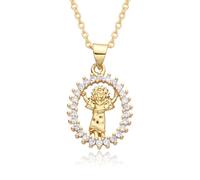Hao Wu Xuan Gold Divine Child Oval Pendant El Divino Niño Zircon Edged Necklace Divino Niño Jesús Charms Jewelry Gifts