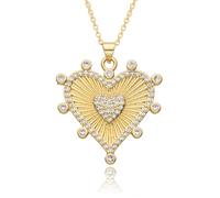 Hao Wu Xuan Gold Fluted Heart Pendant Clear Edges Radiant Love Necklace Letter QU'HIER QUE DEMAIN Cross Charms Jewelry Gift