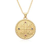 Hao Wu Xuan Gold Greek Cross Medal Charms Byzantine Cross Necklace Christ Conquers Pendant Jewelry Gifts