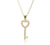 Hao Wu Xuan Gold Heart Key Hollow Pendant Minimalist Paved Love Key Necklace Platinum Little Love Charms Jewelry Gift