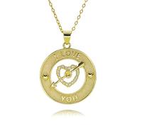 Hao Wu Xuan Gold Loves Cupid's Arrow Hollow Charms for Necklace DIY Jewelry Making Letters I Love You Round Pendant Jewelry Gifts