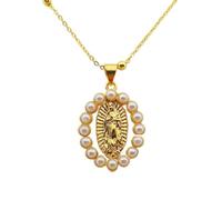Hao Wu Xuan Gold Our Lady of Guadalupe Pearls Edges Hollow Charms for DIY Jewelry Making Oval Pendant Jewelry Gifts
