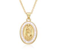 Hao Wu Xuan Gold Our Lady of Guadalupe with Colored Shell Edges Charms San Judas Medal Necklace Jewelry Pendant for Women