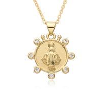 Hao Wu Xuan Gold Our Miraculous Lady Charms of Guadalupe Medal Zircon Edges Necklace Jewelry Virgen de Fátima Pendant