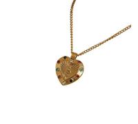 Hao Wu Xuan Gold Plated Colorful Zircon Heart Pendant Cuban Necklace Tarnish Free Stainless Steel Modern Lover Jewelry Gift