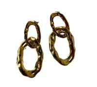 Hao Wu Xuan Gold Plated Double Design Irregular Elliptical Lava Earrings Hypoallergenic Stainless Steel Vintage Banquet Jewelry