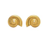Hao Wu Xuan Gold Plated Vintage Clear Zircon Pearl Snail Shell Earrings Unique Hypoallergenic Stainless Steel Trendy Jewelry Gift