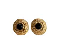 Hao Wu Xuan Gold Plated Vintage French Black Eye Stone Earrings Unique Hypoallergenic Stainless Steel Jewelry for Women Gift