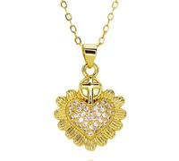 Hao Wu Xuan Gold Radiant Sacred Heart of Charms Flower Edges Paved Necklace Jewelry Pendant for Women Gift