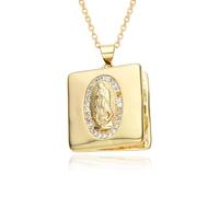 Hao Wu Xuan Gold San Judas Edges Open Closed Photo Box Charms of Guadalupe Square Necklace Jewelry Pendant