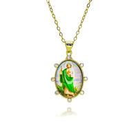 Hao Wu Xuan Gold St. Jude Hollow Charms for Necklace DIY Jewelry Making Green San Judas Oval Pendant for Bracelets Jewelry