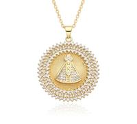 Hao Wu Xuan Gold Virgen de Fátima Charms Our Lady of Guadalupe Medal Edges Necklace Jewelry Pendant for Women Gift