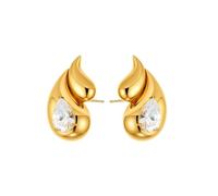 Hao Wu Xuan Golden Color Chunky Double Teardrop Earrings for Women Clear Crystal Waterdrop Statement Earring Vintage Jewelry Lightweight