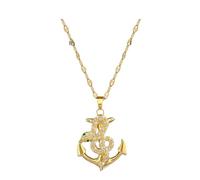 Hao Wu Xuan Gorgeous cool snake anchor zircon pendant men Necklace for Women Fashion Golden Bamboo Chain Jewelry party Gift