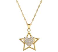 Hao Wu Xuan Gorgeous Five-pointed Star Heart Inlaid Zircon Pendant Necklace for Women All-match Stainless Steel Chain Love Gift