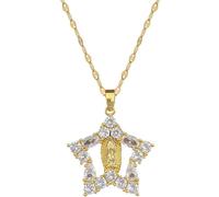Hao Wu Xuan Gorgeous Five-pointed Star Holy Statue Zircon Pendant Necklace for Women Stainless Steel Chain Jewelry Gifts