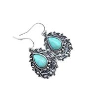 Hao Wu Xuan Gorgeous Imitation Turquoise Stone Earrings for Women Exquisite Pattern Ear Accessories Chic Vintage Party Jewelry