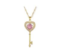 Hao Wu Xuan Gorgeous Lucky Heart Key Inlaid Pink Pendant Women Fashion Stainless Steel Chain Jewelry Bridal Gift