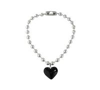 Hao Wu Xuan Goth Big Love Heart Pendant Necklace for Women Trendy Punk Round Beads Chain Grunge Jewelry Accessories Steampunk