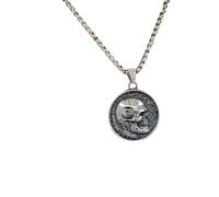 Hao Wu Xuan Gothic Retro Double Sided Skull Coin Pendant Necklace Men's Punk Biker Punk Rock Party Accessories
