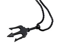 Hao Wu Xuan Greek Poseidon Neptune Trident Spear Necklace God Of Sea Men Pendant Black Stainless Steel Charm Unisex Jewelry