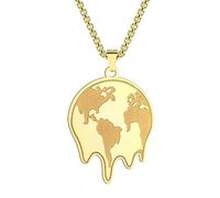 Hao Wu Xuan Handmade Stainless Steel Melting Earth Planet Pendant Necklace For Men Punk Choker Streetwear Jewelry Gift