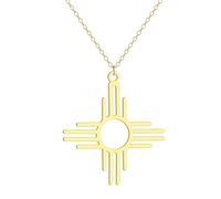 Hao Wu Xuan Handmade Stainless Steel Mexico Zia Sun Dangle Pendant Necklace For Women Men Punk Charm Jewelry Gift