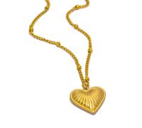 Hao Wu Xuan High Polished Love Heart Necklace - Ribbed Detailing Stainless Steel Jewelry, Gift for Girlfriend, Everyday Minimalist Design