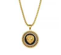 Hao Wu Xuan Hip Hop Gold Color 3D Round Lion Head Pendant Chain Medal Necklace Men Women Rock Rapper Jewelry Gifts