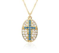 Hao Wu Xuan Hiphop Gold Color Oval Cross Pendant Colorful Full Inlaid Zircon Necklace for Women Men Choker Charms Jewelry Making Accessories