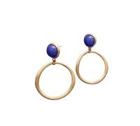 Hao Wu Xuan Independent design ancient gold inlaid lapis lazuli earrings temperament simple and personalized ladies silver jewelry