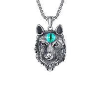 Hao Wu Xuan Individual punk retro titanium animal wolf head eyeball pendant hip-hop stainless steel man necklace
