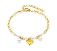 Hao Wu Xuan ins style personality fashion love pearl anklet female stainless steel everything beach summer style foot accessories