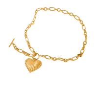Hao Wu Xuan Ins Trendy Gold Plated Vintage Chunky Roman Ot Chain Love Heart Pendant Necklace Stainless Steel Dress Jewelry