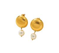 Hao Wu Xuan INS Trendy Pvd Gold Plated Vintage Pearl Pendant Chunky Mesh Earrings Stainless Steel Fancy Dancer Jewelry