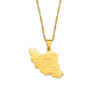 Hao Wu Xuan Iran Map Pendant Necklace Stainless Steel Peace Dove Olive Branch Persian Calligraphy Necklaces Iranian Country Jewelry