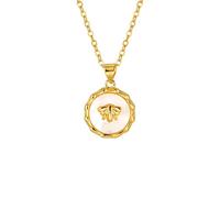 Hao Wu Xuan Irregular Round Shell Bee Pattern Pendant Necklace for Women, Gold Plated Chain Necklace, Fashion Aesthetic Jewelry Gift