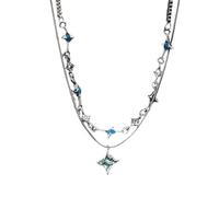 Hao Wu Xuan Irregular Starlight Necklaces for Men Women,Blue Green Star Pendants with Snake Bone Chain Collar,Hiphop Jewelry Gift