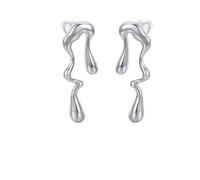 Hao Wu Xuan Irregular Waterdrop Shape Statement Earrings for Women, Mismatched Melting Liquid Asymmetrical Stainless Steel Drop Earrings