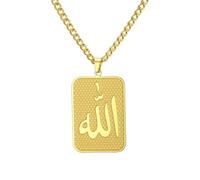 Hao Wu Xuan Islam Symbol Pendant Necklace for Men Blessing Charm Party Stainless Steel Square shaped Pendant Jewelry