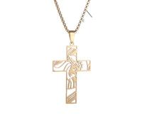 Hao Wu Xuan Jesus Cross Stainless Steel Pendant Necklace for Men Women Vintage Christian Prayer Jewelry