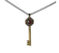 Hao Wu Xuan JoJos Bizarre Adventure Anime Cosplay Pendant Necklace Key Shape Inlay Ruby Bronze Color Jewelry Link Chain for Women Man Gifts