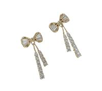 Hao Wu Xuan Korean Trendy Bow Crystal Earrings for Women Luxury Sparkling Cubic Long Tassel Earrings High Jewelry Gifts