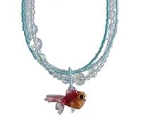 Hao Wu Xuan Kpop Cute Goth Resin Goldfish Pendant Handmade Beads Necklace For Women Boho Aesthetic Charm Accessories Jewelry