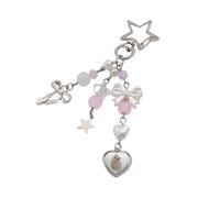 Hao Wu Xuan Kpop Love Heart Bowknot Keychain Women Creative Imitation Pearl Bead Key Ring Handbag Accessorie DIY Handmade Jewelry