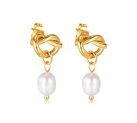 Hao Wu Xuan Ladies stainless steel wind light luxury temperament natural fresh water pearl earrings knot fashion everything accessories