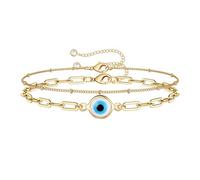 Hao Wu Xuan Lucky Blue Evil Eye Bracelets for Women Men Turkish Eyes Adjustable Stainless Steel Link Chain Bracelet Good Luck Amulet Jewelry