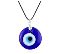 Hao Wu Xuan Lucky Eye Plastic Round Pendant Necklace Leather Rope Chain Turkish Evil Eye Necklace for Women Men Jewelry