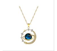 Hao Wu Xuan Luxury Blue Planet Pendant Necklace Exquisite Zircon Temperament Star Moon Clavicle Chain Womens Aesthetics Jewelry Gift