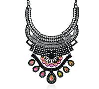 Hao Wu Xuan Luxury Gemstone Collar Chunky Necklace Retro Ethnic Style Boho Jewelry for Women Girls